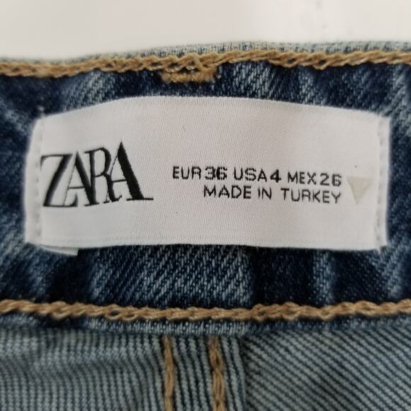 Zara High Rise Distressed Cropped Mom Raw Hem Jeans Size 4 - Picture 3 of 6